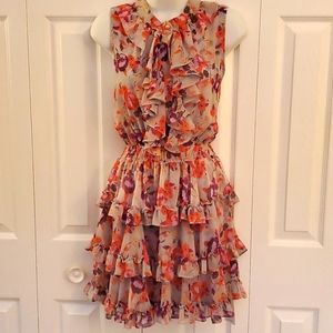 MISA Los Angeles | Pink and Purple Floral Print Mini Flouncy Dress Sz M